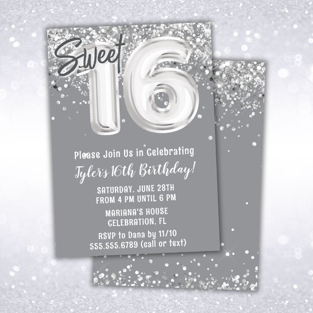 Invitation Gray Silver Sweet 16e fête d'anniversaire (Créateur téléchargé)