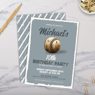 Invitation Gray Sports Vintage Baseball Thème Anniversaire