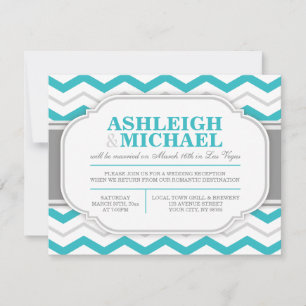 Invitation Gray & Turquoise Chevron Réception de mariage seul
