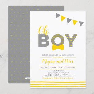 Invitation Gray & Yellow   Typographie Moderne Garçon Baby Sh