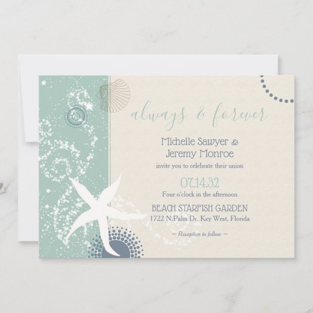 Invitation Grayed Jade Dusky Blue Seaside Mariage (Devant)