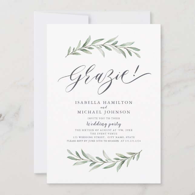 Invitation Grazie ! Simple Mariage de verdure rustique (Devant)