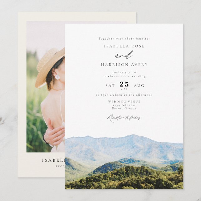 Invitation Great Smoky Mountains Destination Mariage de voyag (Devant / Derrière)