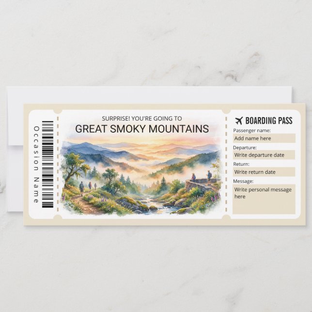 Invitation Great Smoky Mountains Trip Boarding Pass Ticket (Devant)