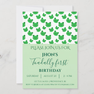 Invitation Green 1er anniversaire fête bébé garçon grenouille