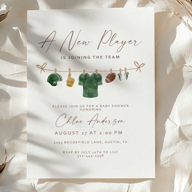 Invitation Green A New Player Football Baby Shower (Créateur téléchargé)