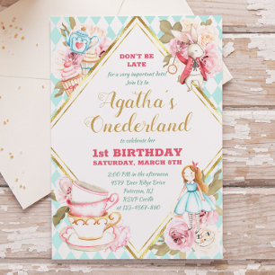 Invitation Green Alice in Wonderland Tea Party Birthday Invit