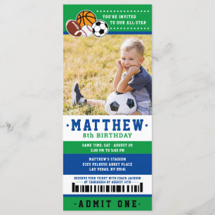 Invitation Green All Star Sport Ticket Anniversaire Photo