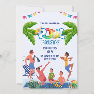 Invitation Green and Blue Illustrative Pool Party