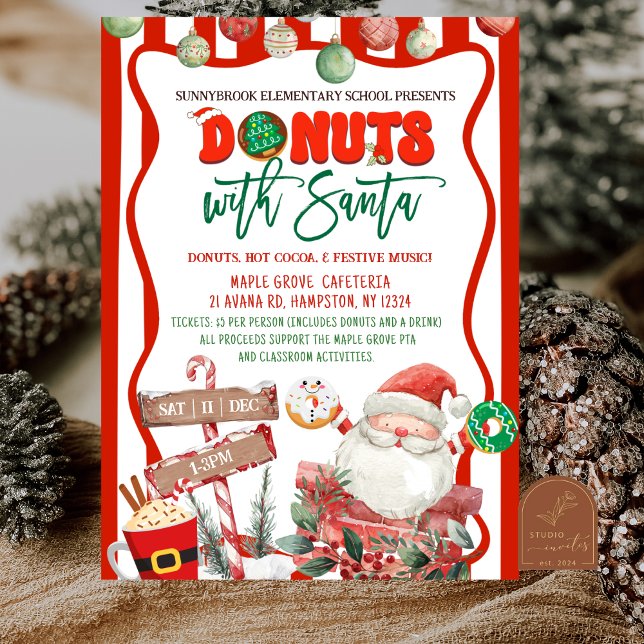 Invitation Green and Red Donuts with Santa (Créateur téléchargé)