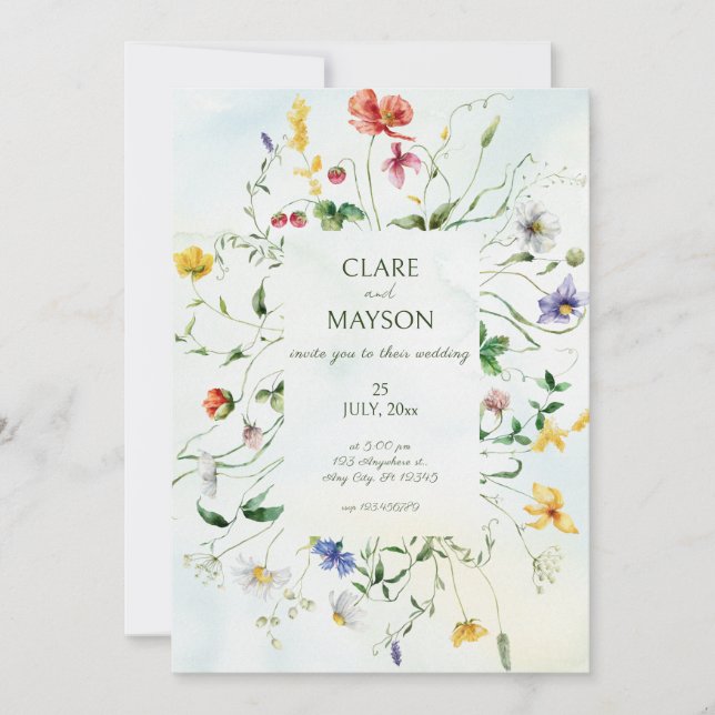 Invitation Green and White Romance Rustique Mariage d'été (Devant)