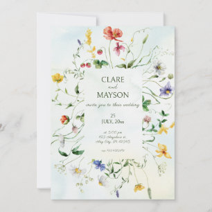 Invitation Green and White Romance Rustique Mariage d'été