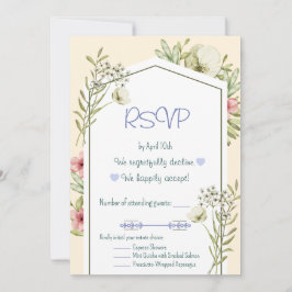 Invitation Green And White Wildflowers Geometric RSVP Card