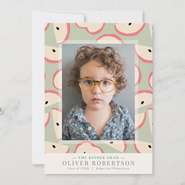 Invitation Green Apple Boy Kindergarten Photo Graduation (Devant)