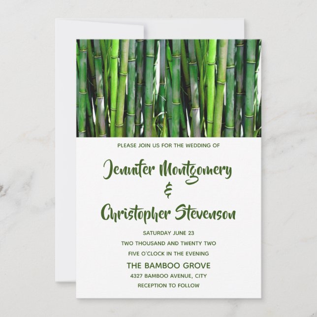 Invitation Green Bamboo Stalks Mariage de la photographie de  (Devant)
