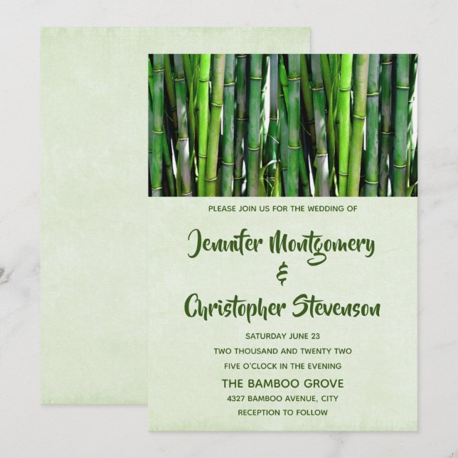 Invitation Green Bamboo Stalks Mariage de la photographie de  (Devant / Derrière)