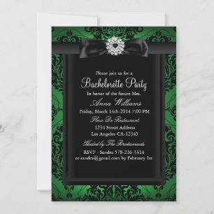 Invitation Green & Black Chic Damask Bachelorette Party