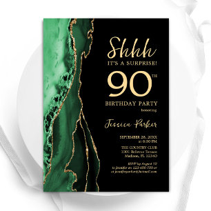 Invitation Green Black Gold Agate Surprise 90e anniversaire