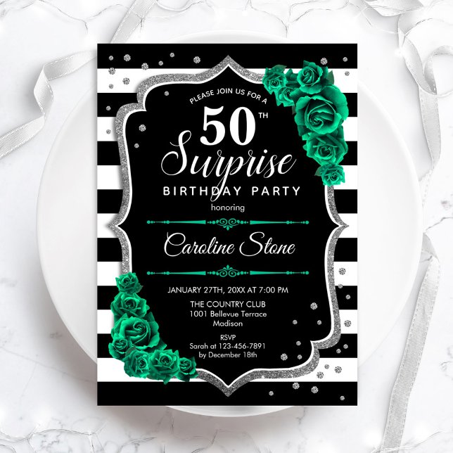Invitation Green Black Silver Surprise 50e anniversaire (Créateur téléchargé)