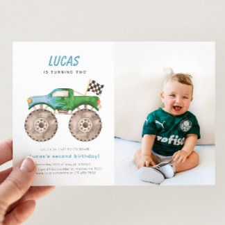 Invitation Green Blue Monster Camion Anniversaire Photo Invit