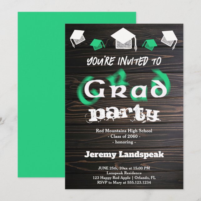 Invitation Green Blurry Texte pour Graduation House Party (Devant / Derrière)