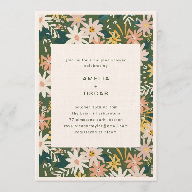 Invitation Green Boho Garden Floral Couples Bridal Shower  (Devant)