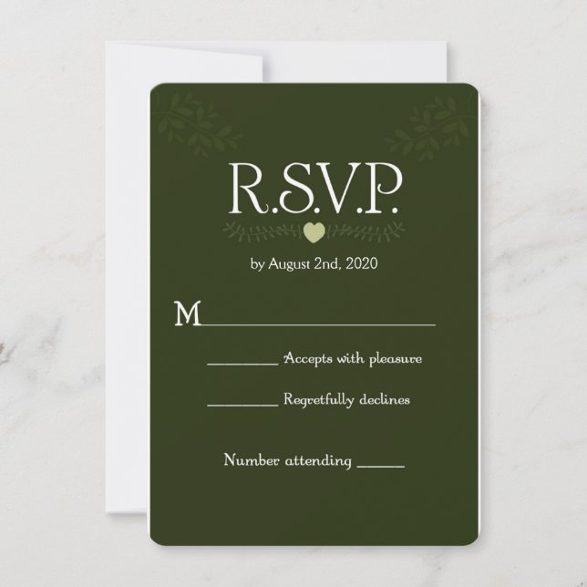 Invitation Green Botanical Rustic Forest Wedding RSVP Réponse (Devant)