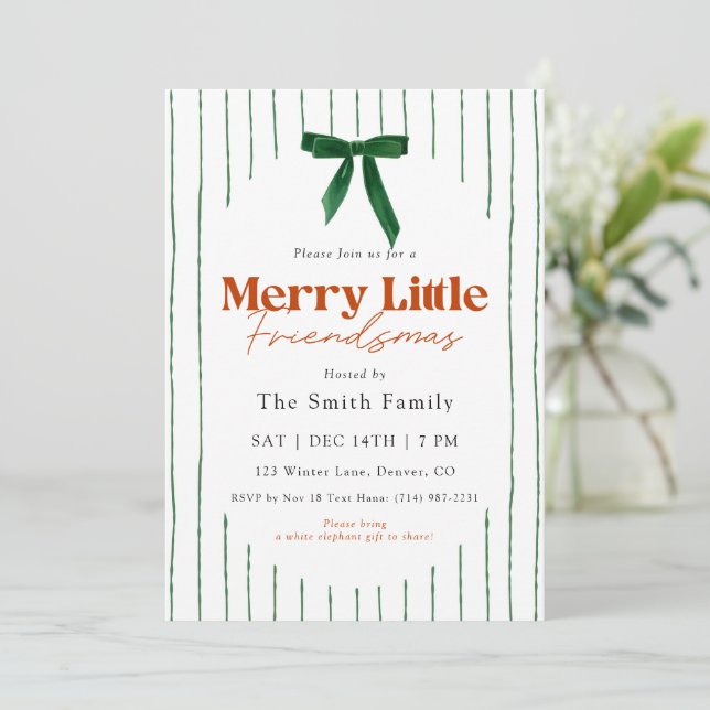 Invitation Green Bow Watercolor Merry Little Friendsmas (Debout devant)