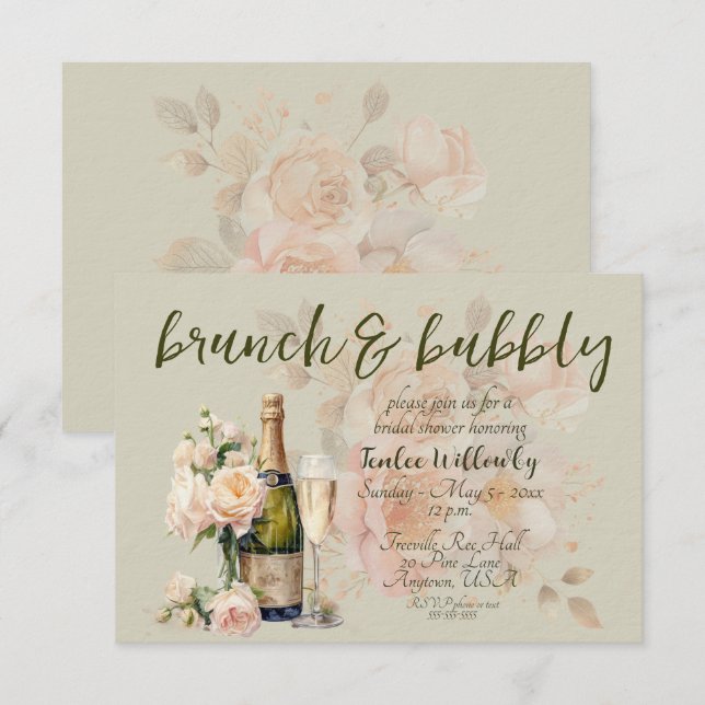 Invitation Green Brunch & Bubbly Wedding Shower (Devant / Derrière)