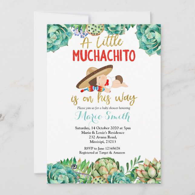 Invitation Green Cactus Fiesta Baby Muchacho Baby shower (Devant)