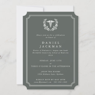 Invitation Green Caduceus+Laurel Médicale School Graduation