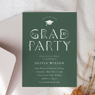 Invitation Green Celestia Typographie Grad Party