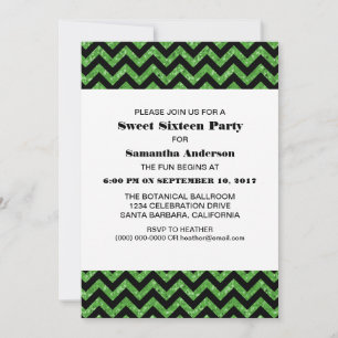 Invitation Green Chevron Parties scintillant Sweet 16 Invitat