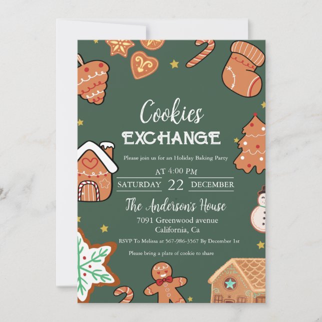 Invitation Green Christmas Cookie Exchange Christmas Party (Devant)