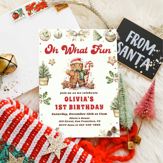 Invitation Green Christmas Cooky Anniversaire Fête Oh What Fu (Créateur téléchargé)