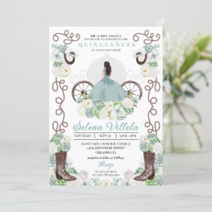 Invitation Green Cinderella Carriage Western Quinceañera
