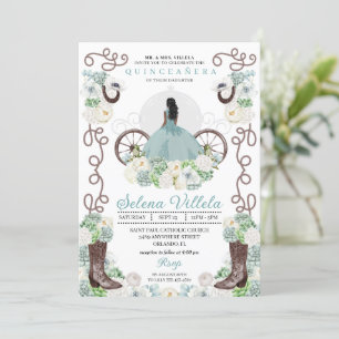 Invitation Green Cinderella Carriage Western Quinceañera