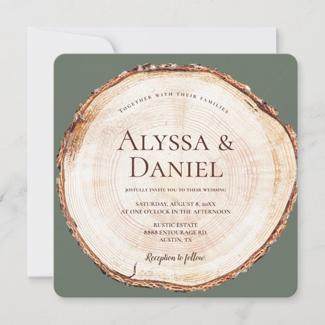 Invitation Green Custom Russe Mariage Bois coupé Grain (Devant)