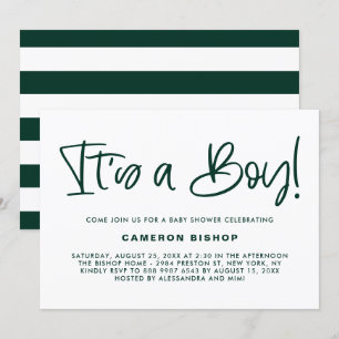 Invitation Green Cute Calligraphy C'est un Baby shower garçon