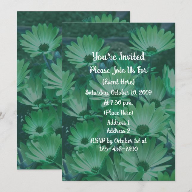 Invitation Green Daisies Floral (Devant / Derrière)