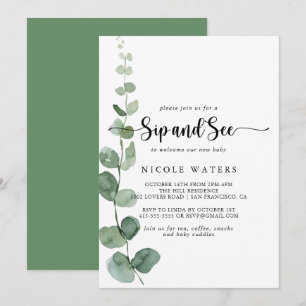 Invitation Green Delight Eucalyptus Calligraphy Sip and See