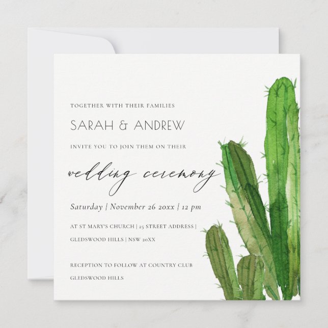 INVITATION GREEN DESERT CACTUS FOLIAGE MARIAGE DE COULEUR D'E (Devant)