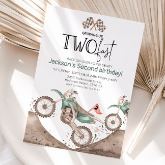Invitation Green Dirt Bike 2nd birthday - Growing up two fast