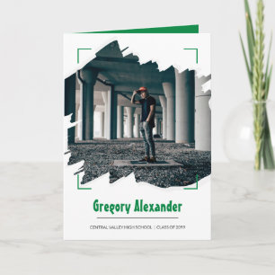 Invitation Green Edgy Abstrait Brushstroke Photo Graduation
