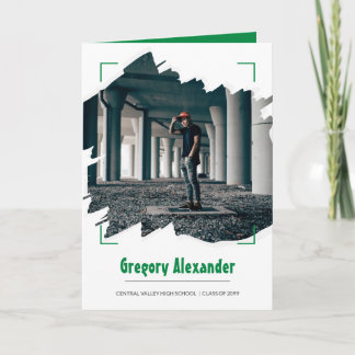 Invitation Green Edgy Abstrait Brushstroke Photo Graduation