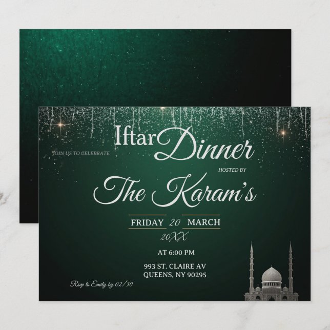 Invitation Green Elegant Mosque Ramadan Iftar Party  Invit (Devant / Derrière)