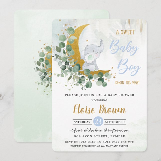 Invitation Green Elephant Sweet Baby Boy Shower Inv (Devant / Derrière)