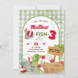 Invitation Green En vichy Boy Fishing Anniversaire