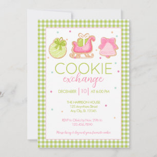 Invitation Green En vichy Christmas Cookie Exchange Invitatio