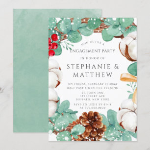 Invitation Green Eucalyptus et Cotton Engagement Party Invit